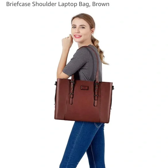 Elegant Brown Leather Tote Bag - Picture 2 of 16